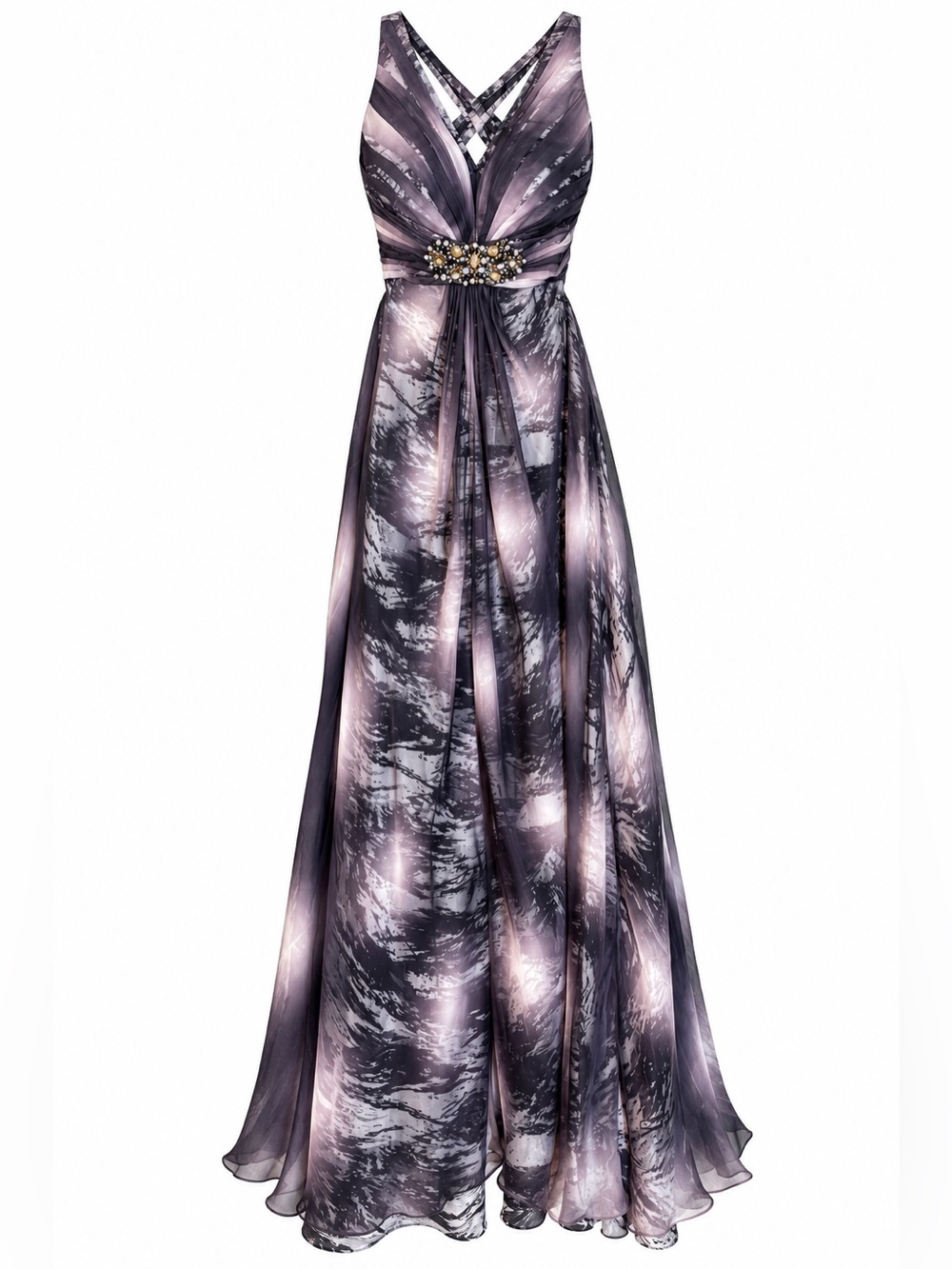 Vintage Cache Beaded V-Neck Maxi Dress in Gray and Silver size 4